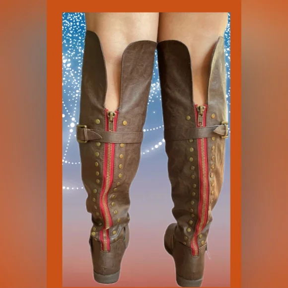 Tall Journee Collection Kane Studded Brown Women’s Boot - Picture 2 of 10